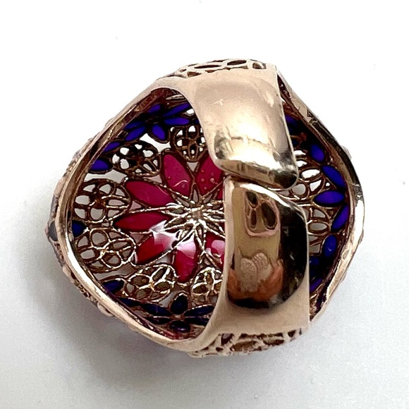NWT 925 ST SILVER & ENAMEL PERFORATED FILIGREE FLOWERS RING - Picture 8 of 13